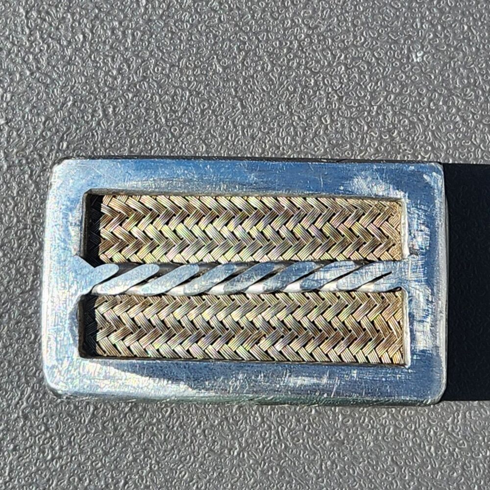 Vintage Custom Machine Shop Stainless Steel Biker Belt Buckle Woven Pattern
